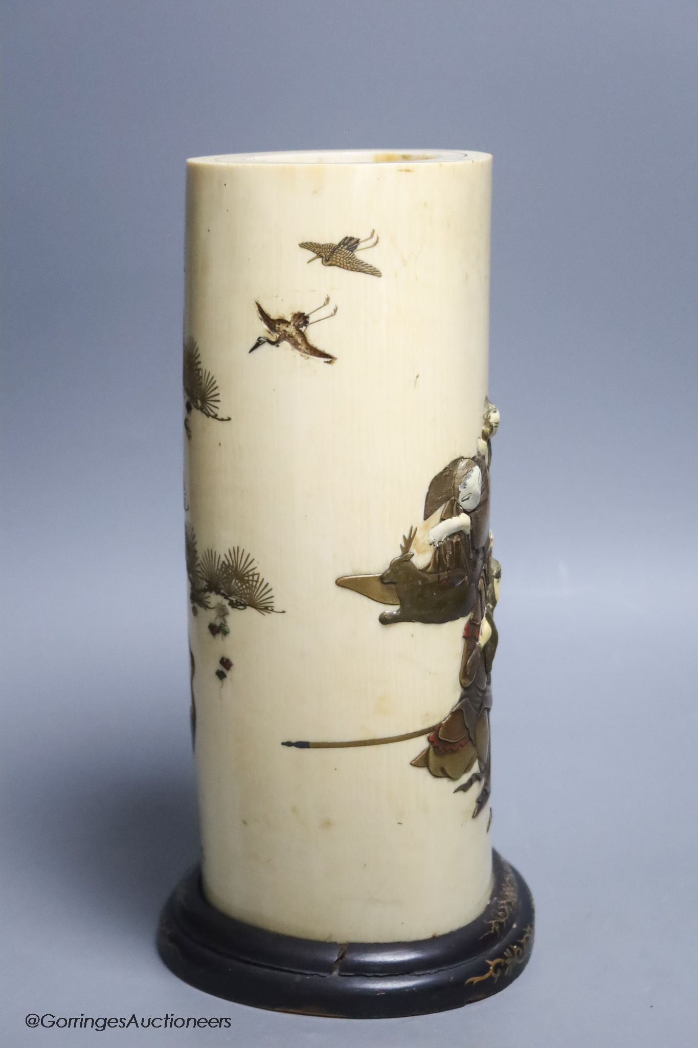 A Japanese Meiji period Shibayama ivory tusk vase, 28cm